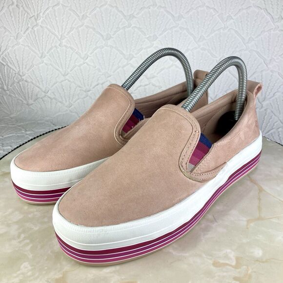 Sperry Shoes Womens 7 Pink Stripes Suede Crest Twin Gore Boat Platform Loafers - Picture 5 of 12